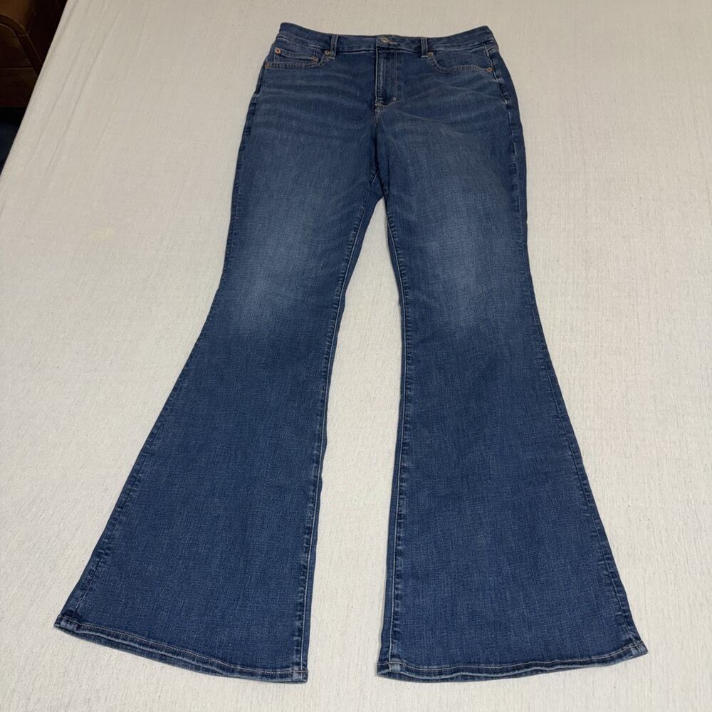 American Eagle Womens High Rise Flare NLS Jeans Medium Wash Blue Denim Size 14L